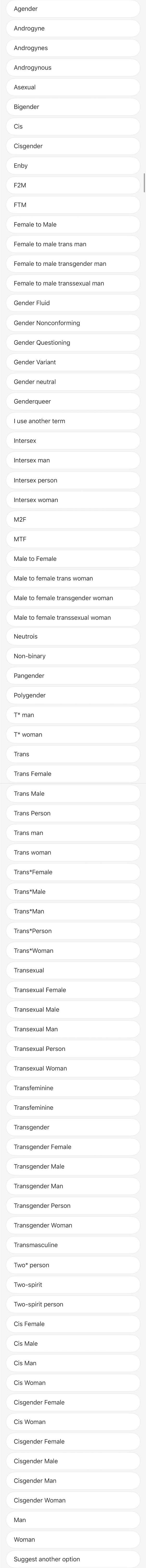 Gender identity choices